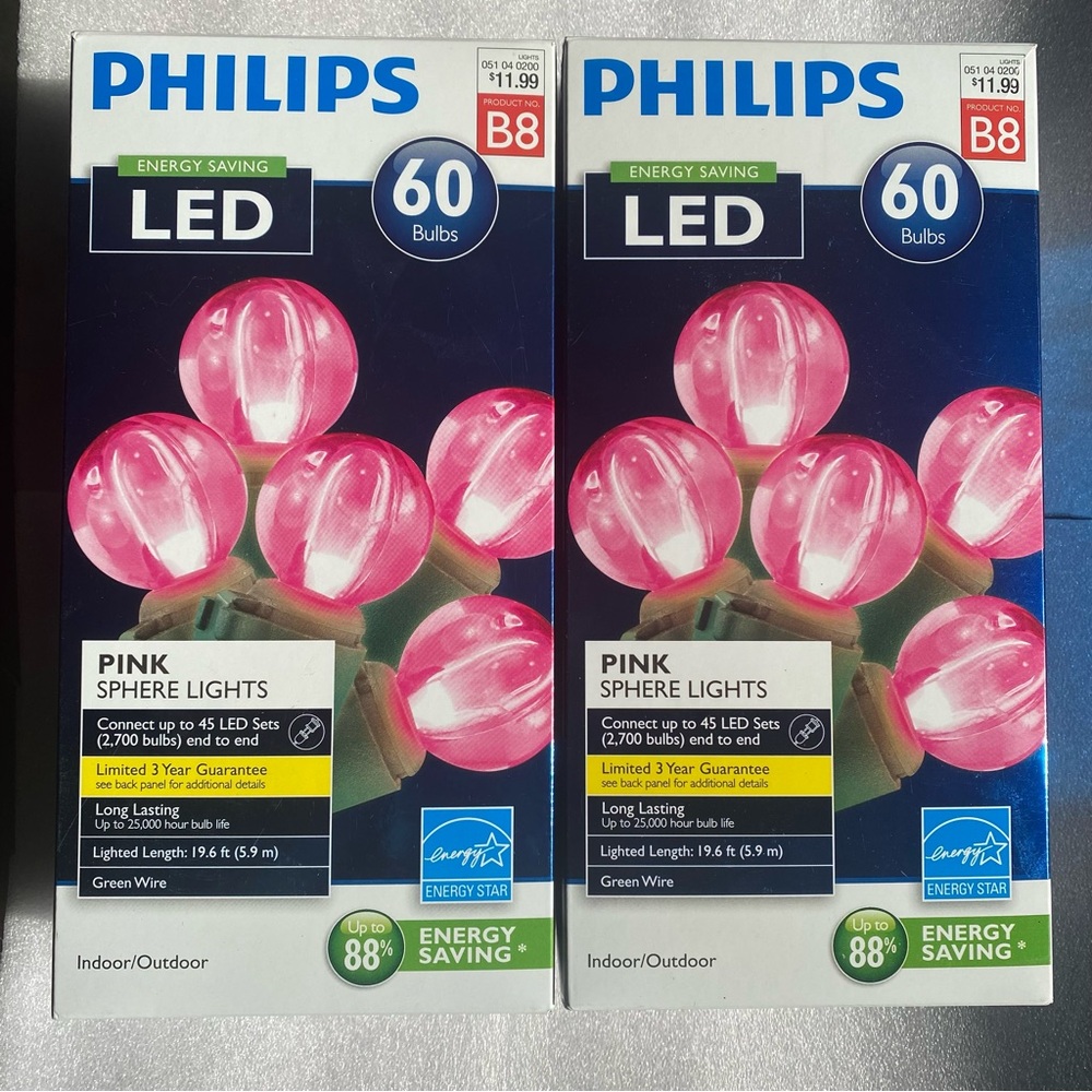 NIB Philips Pink LED Sphere Lights 60 Bulb 19.6 ft (5.9m)